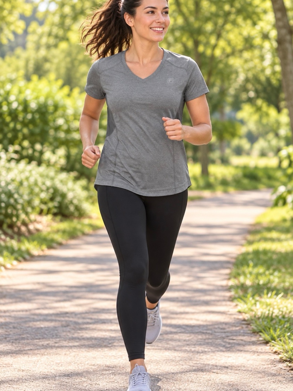 Fila Gray V-Neck Short Sleeve Active Tee